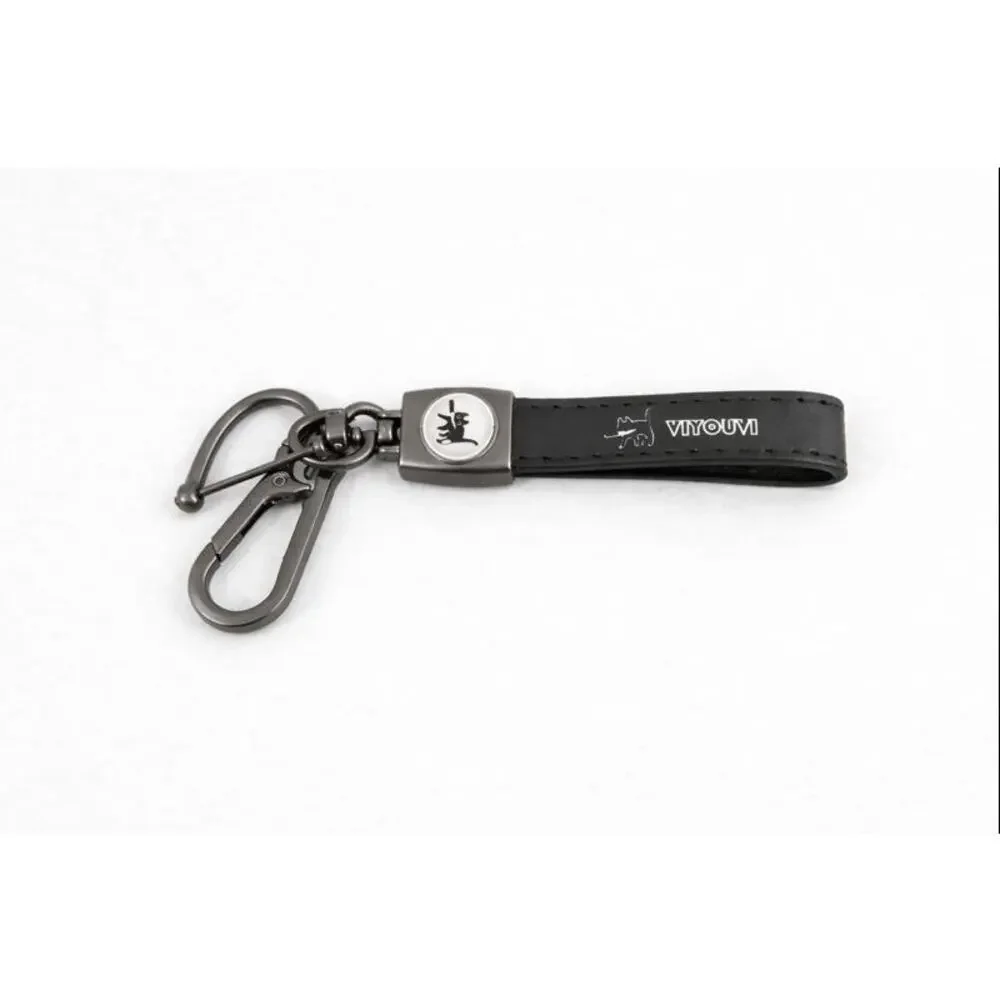 2x VIYUV Leather Wrist Keychain Strap Cat Logo w/ Carabiner Black